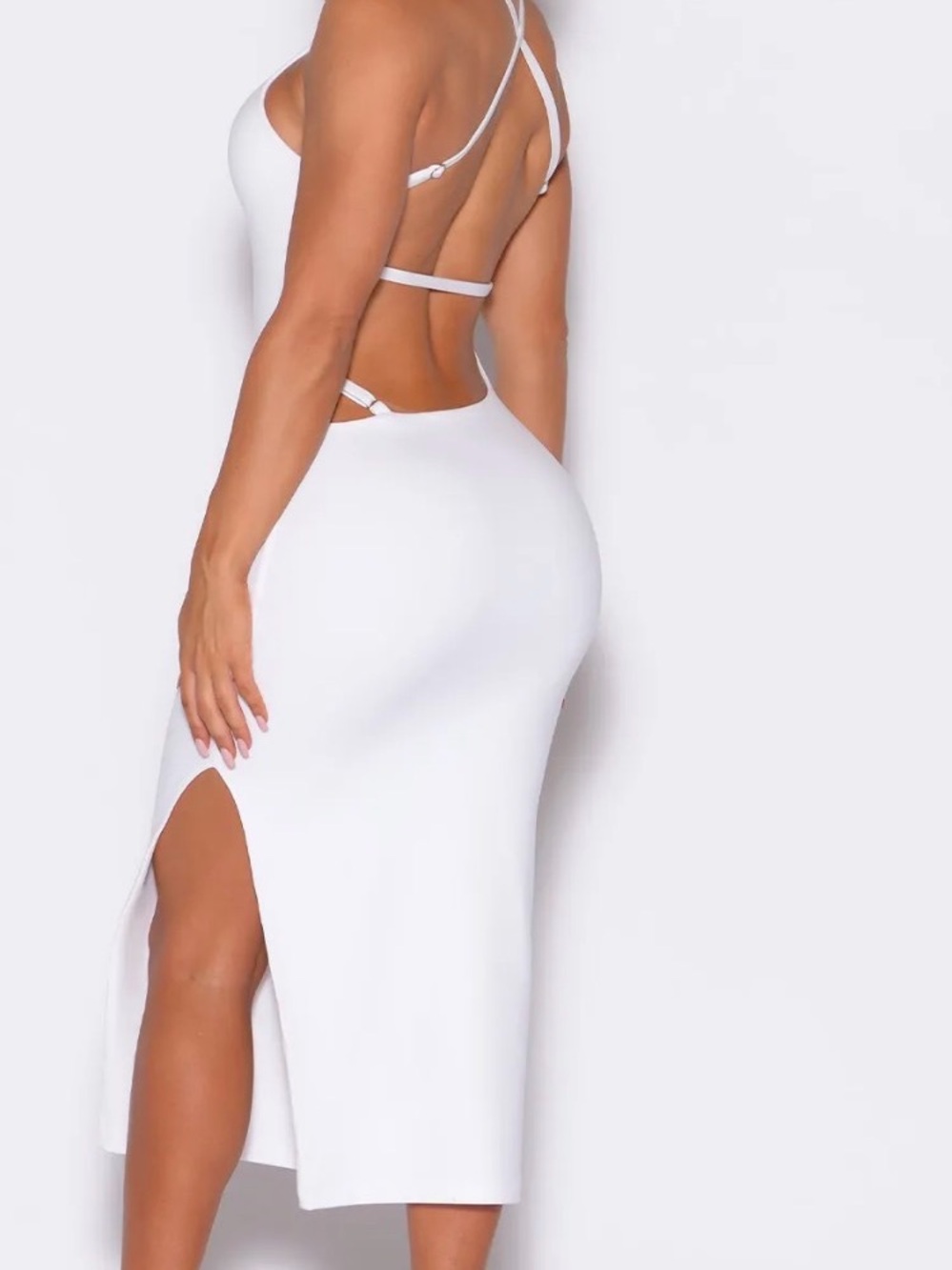 Bombshell Sportswear White Backless Strappy Midi Dress